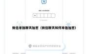 微信单独聊天加密（微信聊天如何单独加密）