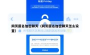 网页匿名加密聊天（网页匿名加密聊天怎么设置）