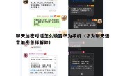 聊天加密对话怎么设置华为手机（华为聊天语音加密怎样解除）