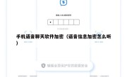 手机语音聊天软件加密（语音信息加密怎么听）
