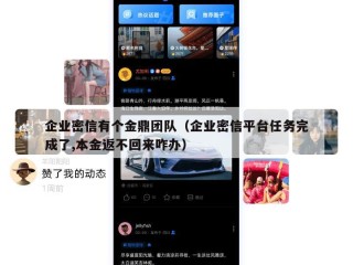 企业密信有个金鼎团队（企业密信平台任务完成了,本金返不回来咋办）